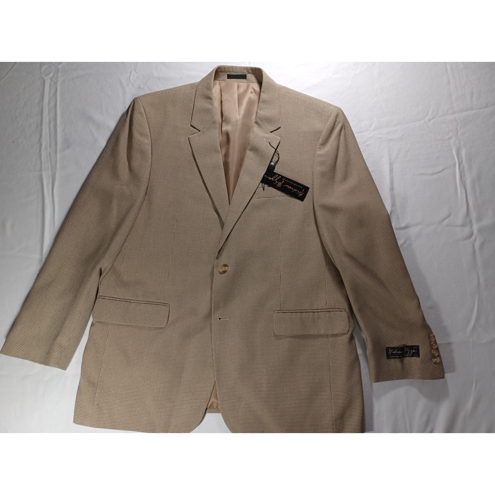 Andrew Signature Collection Men's Beige Houndstooth Blazer Sport‎ Coat 46RE New